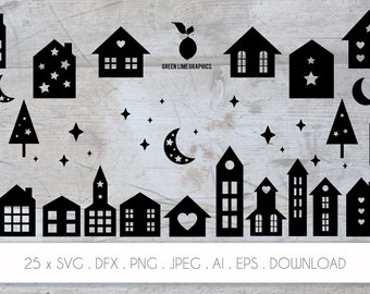 Scandi Christmas House SVG: Winter Village Silhouette (Digital Download)