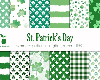 St Patrick's Day Digital Paper, St Patricks Seamless Pattern, Shamrock digital paper, Lucky Clover, Shamrock pattern, clover seamless file