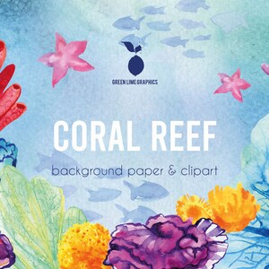 Clipart di barriera corallina ad acquerello: oceano marino PNG (download digitale) immagine 4