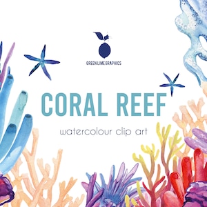 Clipart di barriera corallina ad acquerello: oceano marino PNG (download digitale) immagine 2