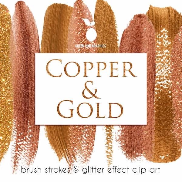 Gold brush strokes clip art, Copper brush strokes, glitter clip art, glitter brush strokes, glitter effect PNG, Copper & Gold, Gold splashes
