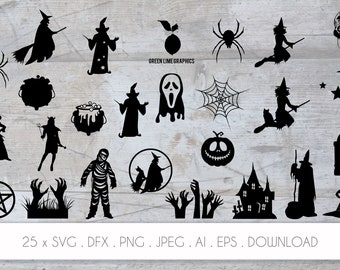 Halloween svg, Halloween Silhouette, Halloween circuit cut files, Witch svg, horror svg, Halloween DXF, Haunted, Pumpkin, Zombie, Wizard svg