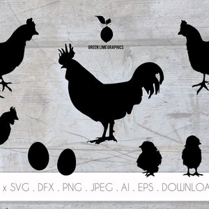 Chicken SVG Cut File, Chicken bundle SVG, Chicken DXF, Chicken Silhouette, Hen vector, Chicken clipart, Chick, Rooster, Farm clipart