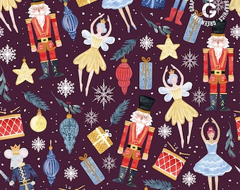Watercolour Nutcracker Seamless Pattern: Christmas Nutcracker Fabric Design (JPEG Digital Download)