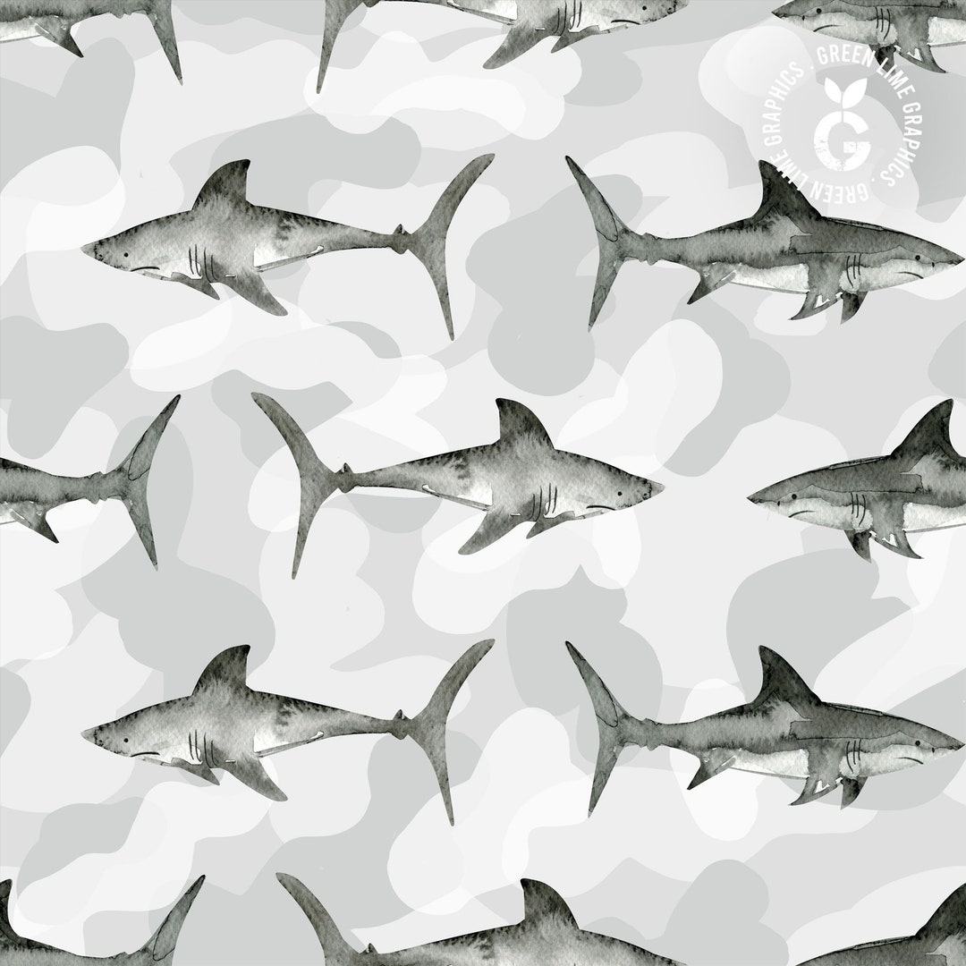 Shark Pattern, Great White Shark Seamless Pattern, Shark Digital Paper ...