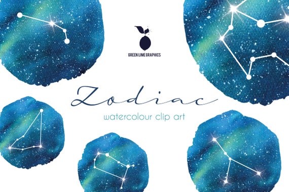 Watercolor Zodiac Clipart: Star Sign Constellations (Digital Download)
