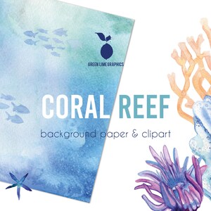 Clipart di barriera corallina ad acquerello: oceano marino PNG (download digitale) immagine 3