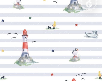 Lighthouse Watercolor Seamless Pattern: Nautical Coastal Design (JPEG)