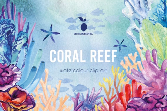 Watercolor Coral Reef Clipart: Marine Ocean PNG (Digital Download)