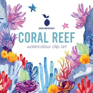 Clipart di barriera corallina ad acquerello: oceano marino PNG (download digitale) immagine 6