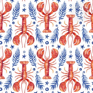 Lobster Seamless Pattern: Coastal Fabric Design (JPEG Digital Download)
