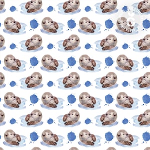 Watercolor Otter Seamless Pattern: Wildlife Digital Paper (PNG, JPEG)