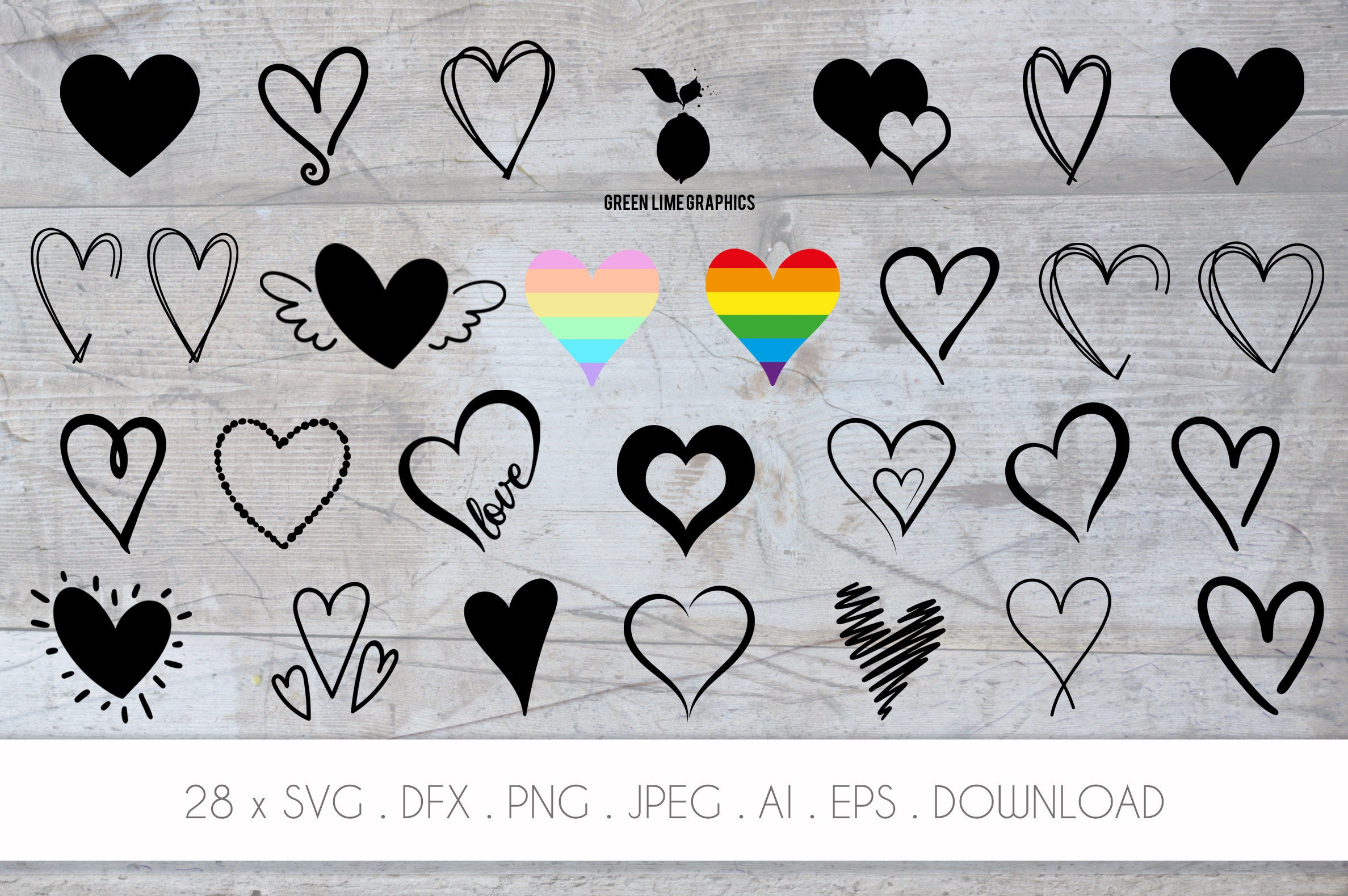 Heart Svg Bundle Rainbow Heart Svg Heart Silhouette Love - Etsy