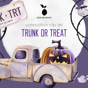 Trunk or Treat clip art, Halloween clip art, Trick or Treat, Pumpkin, Spooky clipart, Creepy Halloween clipart, PNG