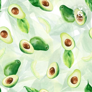 Watercolor Avocado Seamless Pattern: Tropical Fruit PNG, JPEG (Digital Download)