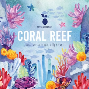 Clipart di barriera corallina ad acquerello: oceano marino PNG (download digitale) immagine 5