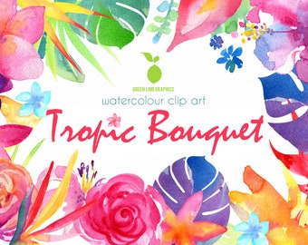 Watercolor Tropical Flower Clipart: Hawaii Bouquets (PNG)
