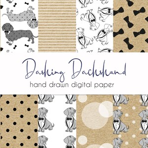 Dackel Digitales Papier, Dackel Musterdesign, Dackel druckbare Geschenkverpackung, Wiener Hund, Smoking Muster, Dackel Tuxedo, jpeg