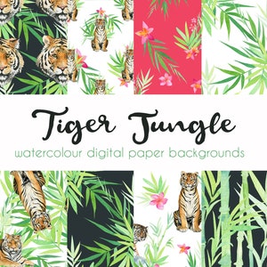 Watercolor Tiger Jungle Digital Paper: Animal Print Backgrounds (JPEG)