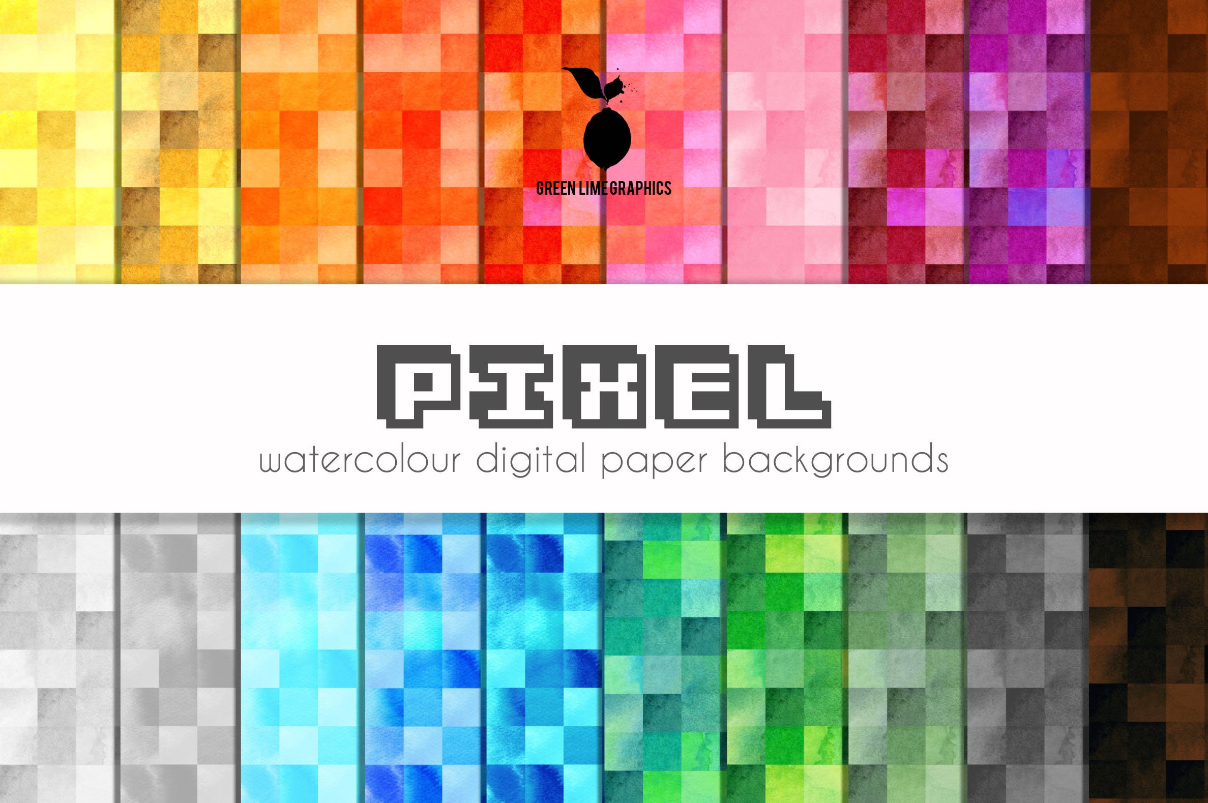 Retro Pixel Digital Paper: Rainbow Craft Paper (JPEG)