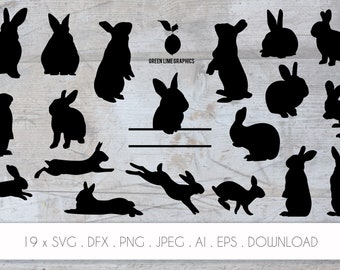 Archivos de corte SVG de conejo, paquete DXF de conejo, silueta de conejo, clipart de conejo, SVG de conejo de Pascua, vectores de silueta de conejo, descarga instantánea