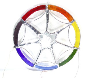 Stained glass dream catcher, chakra color sensor, window decoration