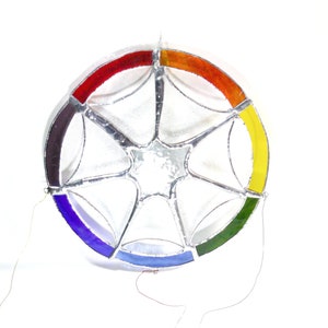 Stained glass dream catcher, chakra color sensor, window decoration image 1