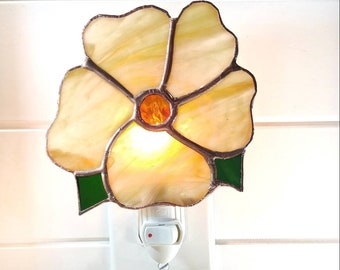 Yellow flower stained glass night light