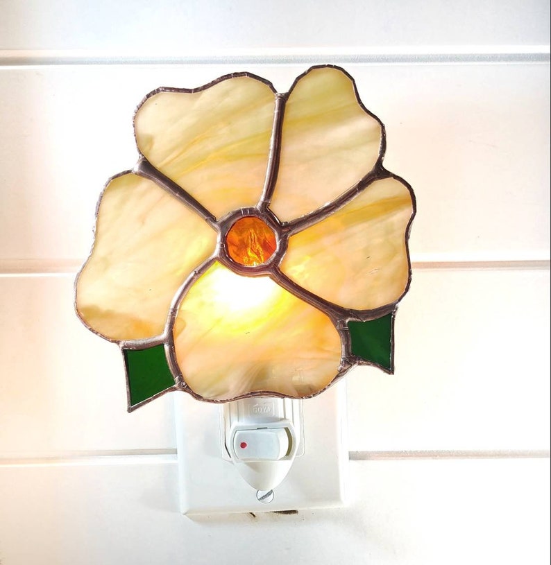 Yellow flower stained glass night light image 1