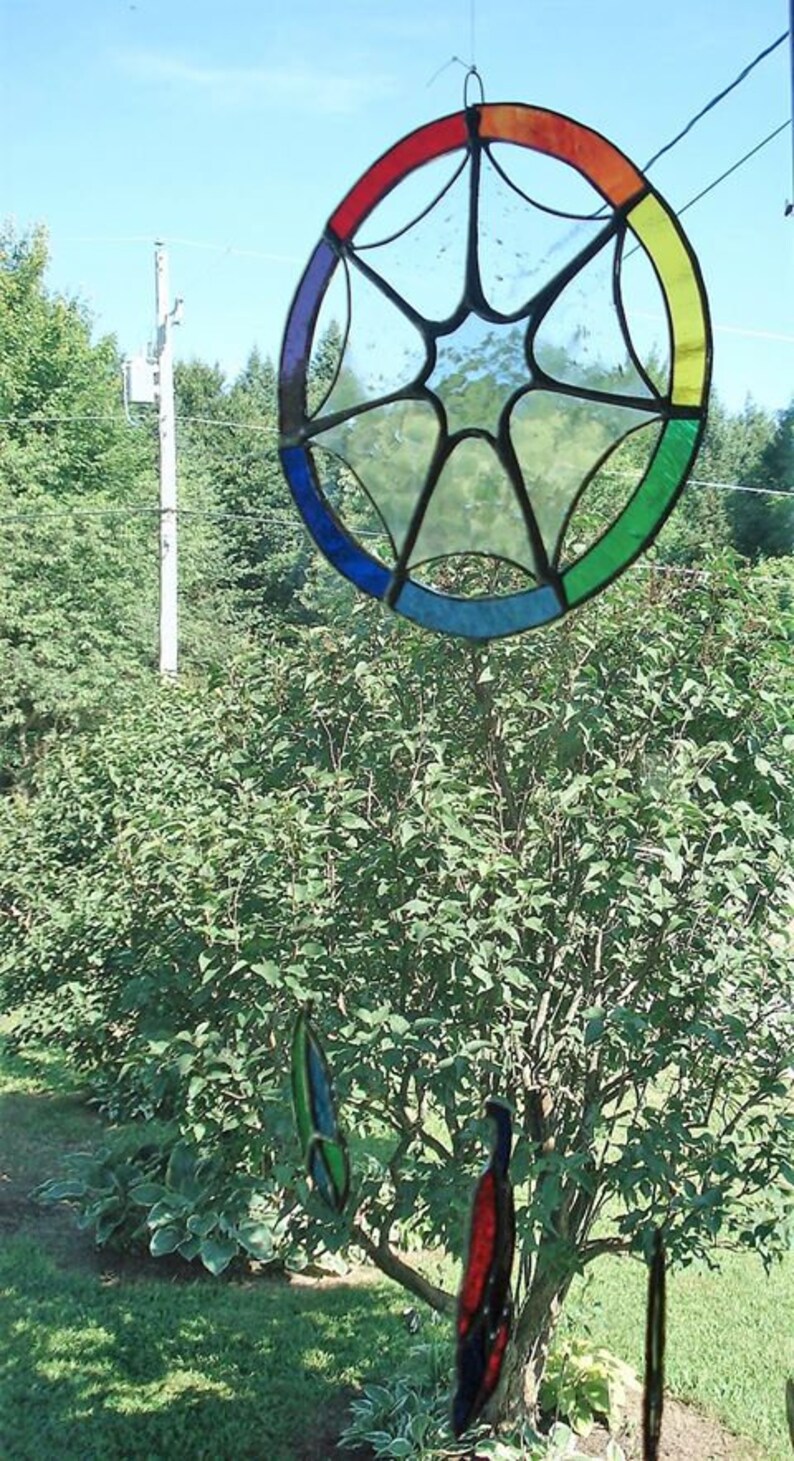 Stained glass dream catcher, chakra color sensor, window decoration image 3