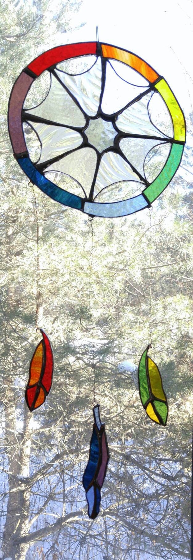 Stained glass dream catcher, chakra color sensor, window decoration image 2