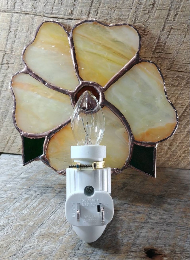 Yellow flower stained glass night light image 5