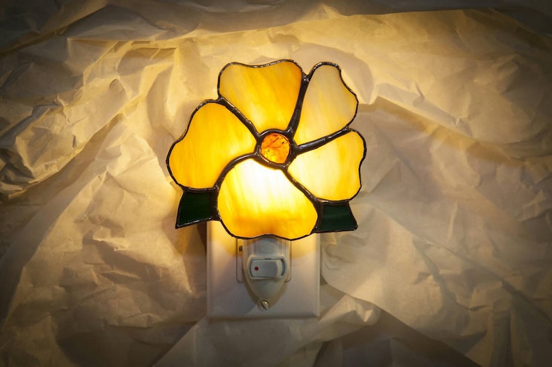 Yellow flower stained glass night light image 4