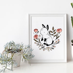 Lapin et Jardin fleuri – Affiche et Carte – Décoration pour Chambre Enfant et Bébé – Trois Petits Potes