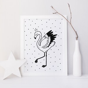 Flamant à Couronne – Affiche et Carte – Décoration pour Chambre Enfant et Bébé – Trois Petits Potes