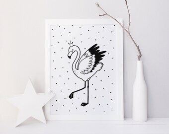 Crowned Flamingo – Poster / Card – Wall Decoration for Babies and Children – Trois Petits Potes