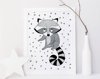 Raccoon – Poster / Card – Wall Decoration for Babies and Children – Trois Petits Potes