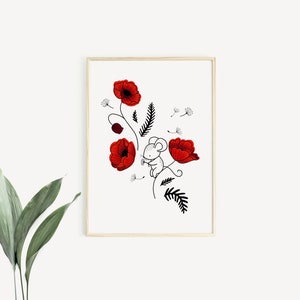 Souris et Coquelicots – Affiche et Carte – Décoration pour Chambre Enfant et Bébé – Trois Petits Potes