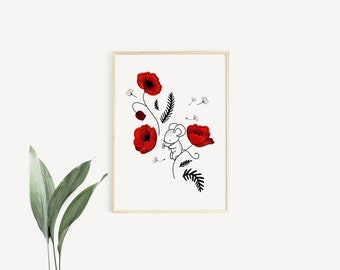 Mouse & Poppies – Poster / Card – Wall Decoration for Babies and Children – Trois Petits Potes