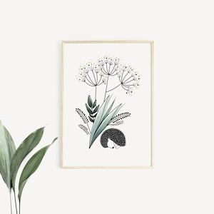 Hérisson et Bouquet de Fleurs – Affiche et Carte – Décoration pour Chambre Enfant et Bébé – Trois Petits Potes