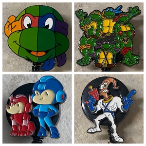 Teenage mutant ninja turtles badge reel, mega man, earthworm jim id holder, tmnt, rafael, leonardo, donatello, michalangelo, rn, nurse, MD