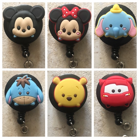 Disney Characters Mickey Badge Reel, Minnie Mouse, Pooh Bear, Cars,  Aladdin, Dumbo, Stitch, Alien, Toy Story, Emt, Rn Retractable Badge Hold 