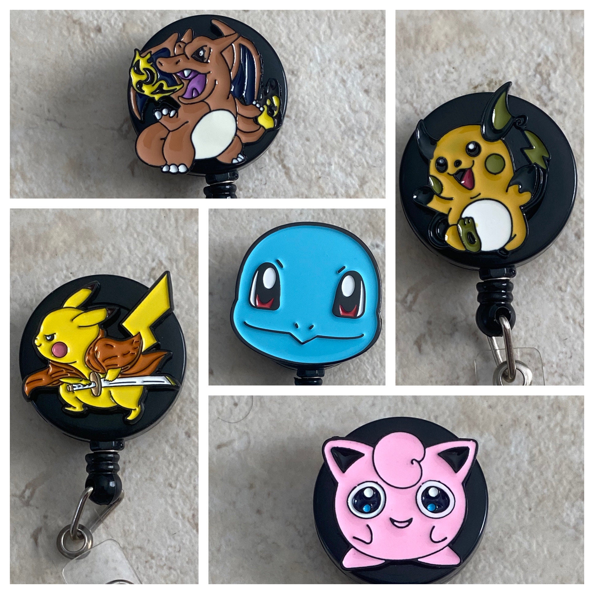 Pokemon Badge Reel, Pikachu, Charmander, Charizard, Bulbasour