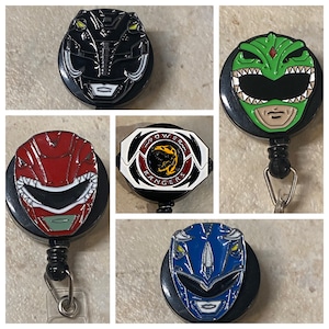 Power rangers badge reel, green ranger, pink ranger, red ranger, yellow, ranger, white ranger, black ranger, rn, nurse, medic, emt, teacher
