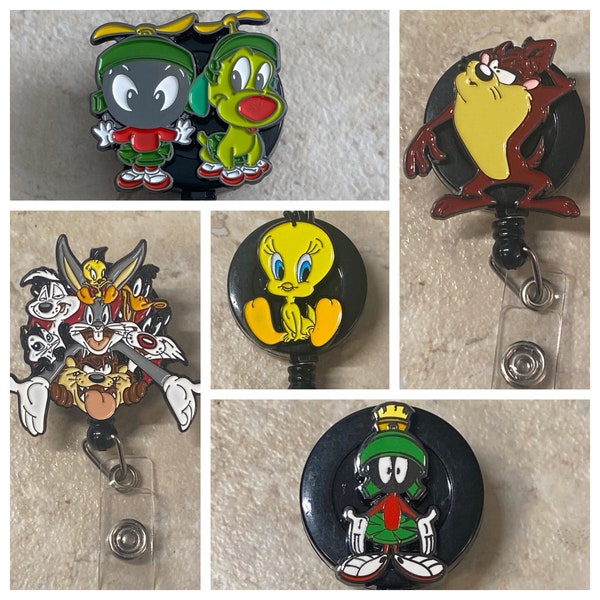 Looney tunes badge reel, ID holder, Marvin the Martian, taz, tweedy bird, woody wood, Daffy Duck, RN, emt, paramedic, doctor, pediatrician