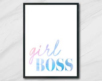 Girl Boss Print / Printable Art / Digital Print / Instant Download / PDF / Watercolor