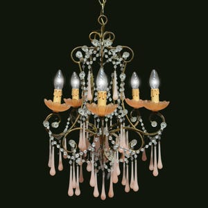 Antiker französischer Murano Kronleuchter Art Deco Murano Opal Tropfen Tole Kronleuchter Decken Lampe Lampe Venezianer 1930er Jahre Schmiedeeisen Romantische Leuchte