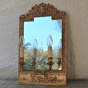 Antique wall sconce mirror Cherub Putti gold mirror sconce romantic french Napoleon III Empire period style 1900 candle chandelier wall lamp