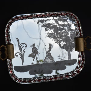 Small Original Art Deco Murano Mirror Tray with Handles Antique Serving Tray Vanity Mirror Tray Made in Italy