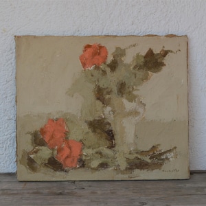 Antique flower oil painting still life floral oil panting roses moody painting abstract shabby original painting signed oil on linen